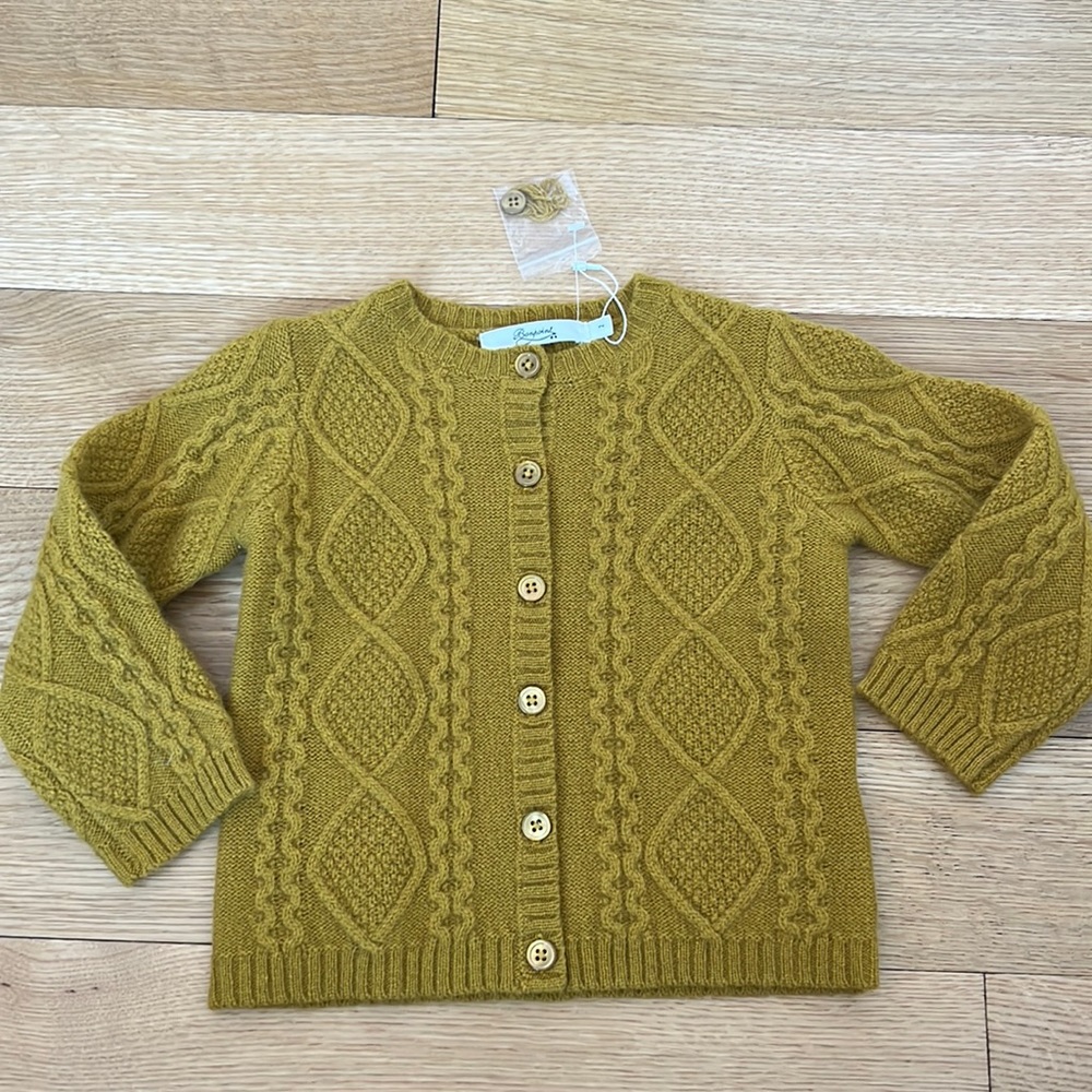 Bonpoint Mustard Cable Knit Cardigan